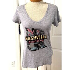NEW GRAND OLE OPRY Women's Size Small Nashville Tennessee T-Shirt V Neck Gray